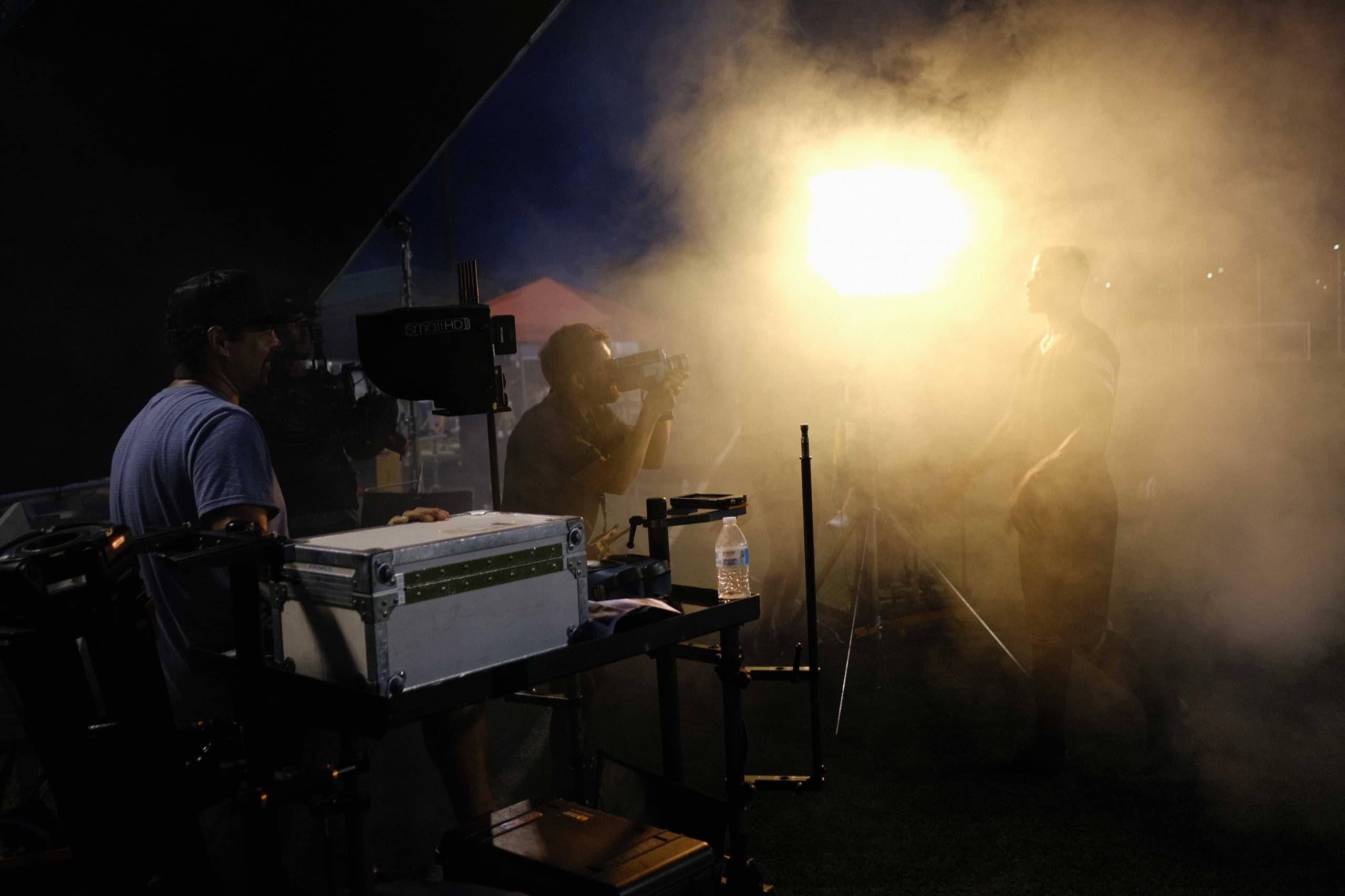 Doozy Crew on set at night